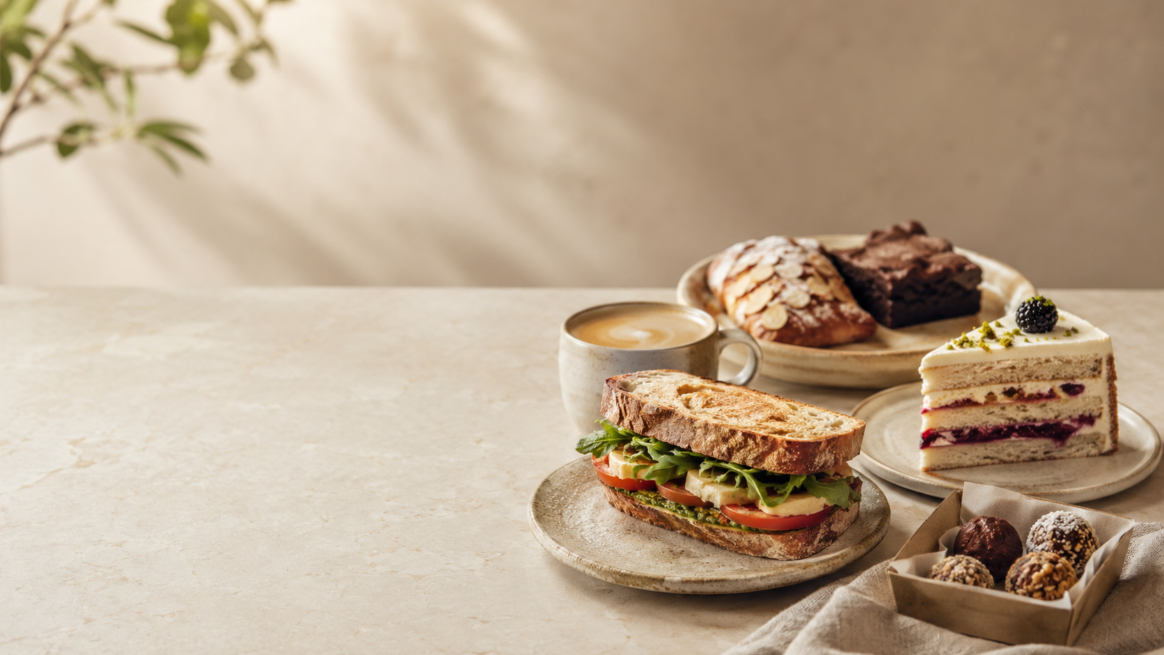 Comida artesanal em mesa clara, exemplo visual para landing page de negócio local de alimentação