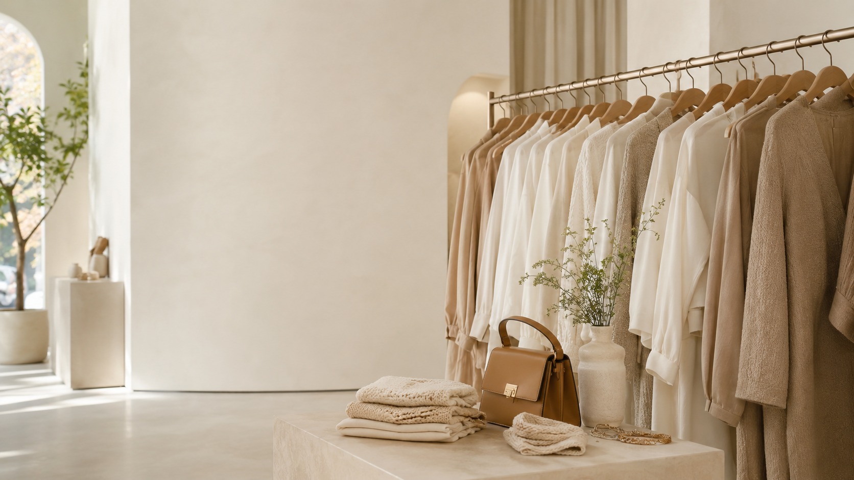 Boutique elegante com peças de moda, exemplo visual para landing page de loja local